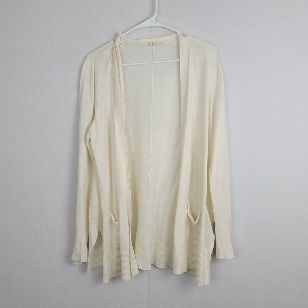 GAP Cream Long Sleeve Open Front Cardigan X-Large Cotton Blend Lightweight